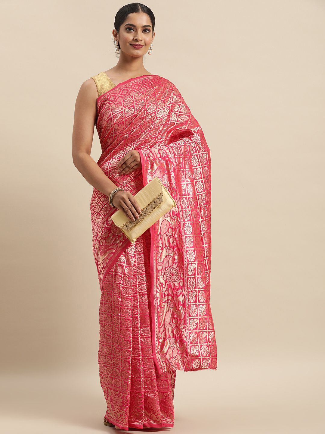 

Somras Woven Design Zari Saree, Pink