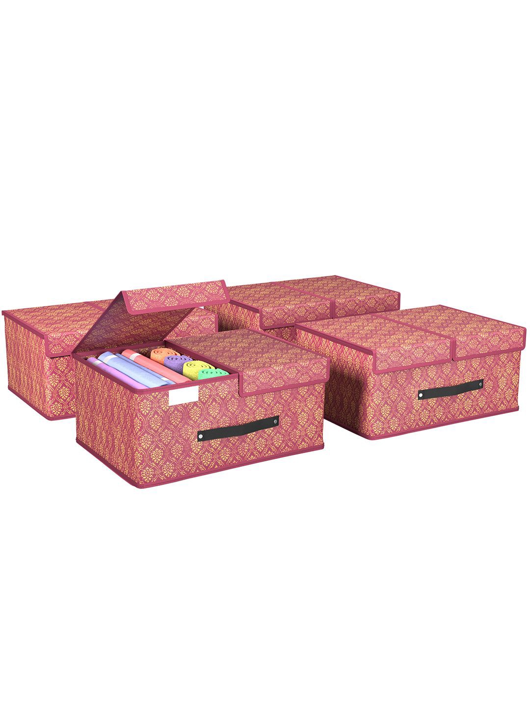 

Kuber Industries Maroon 4 Pieces Printed Foldable Multi-Utility Organisers