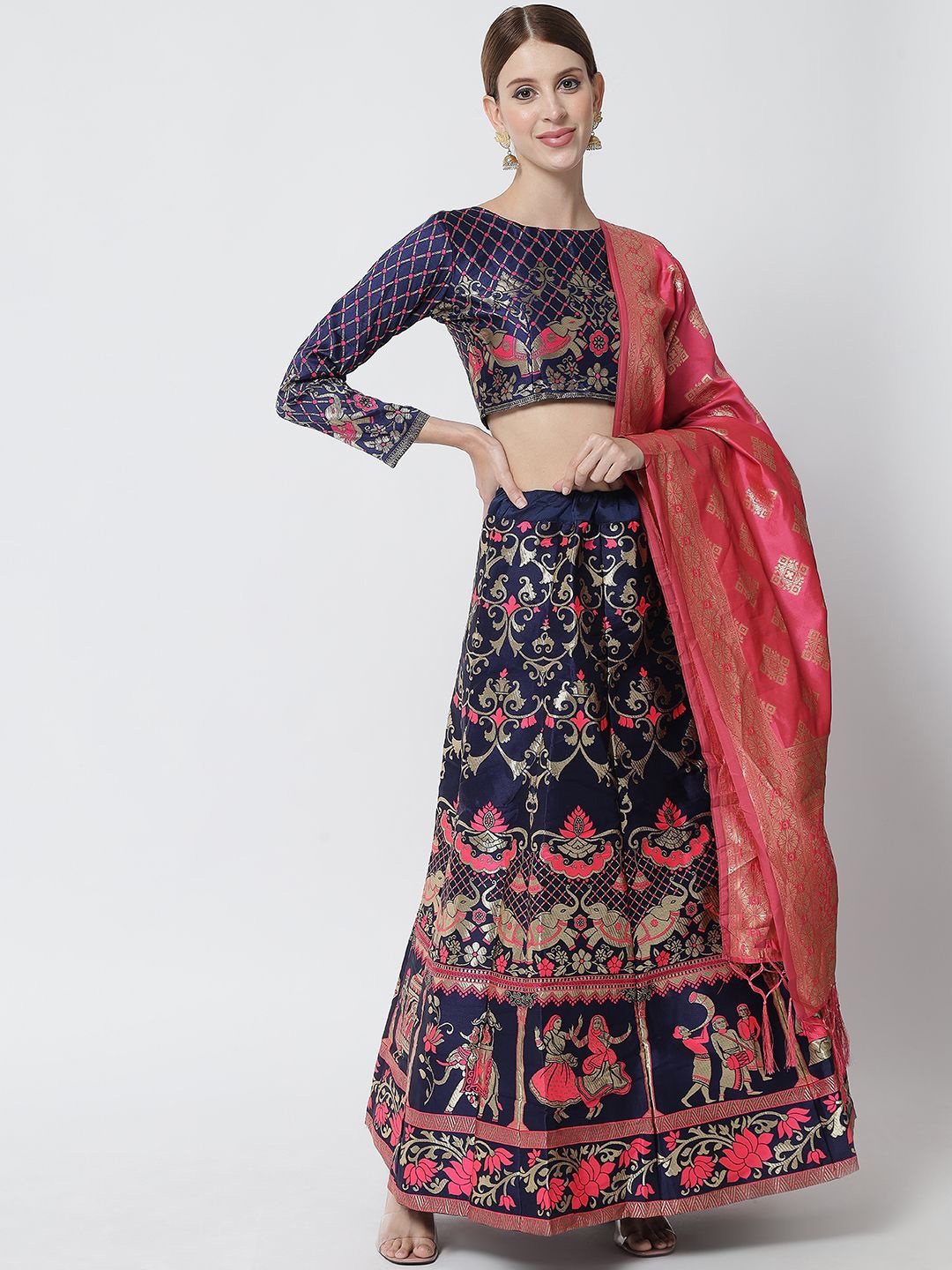 

MAGMINA Woven Design Semi-Stitched Lehenga & Unstitched Blouse With Dupatta, Blue