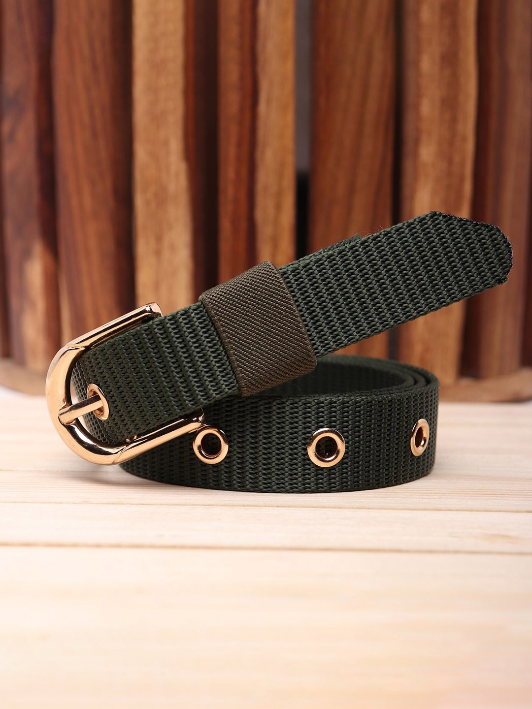 

WINSOME DEAL Women Tang Closure Textured Casual Belt, Green