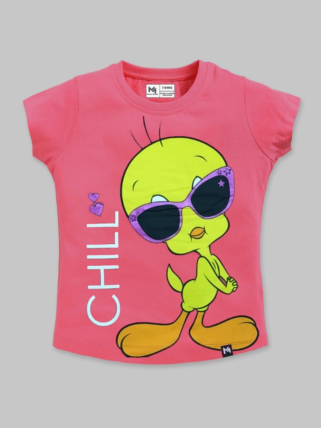 

YK X Minute Mirth Girls Tweety Printed Pure Cotton T-shirt, Pink