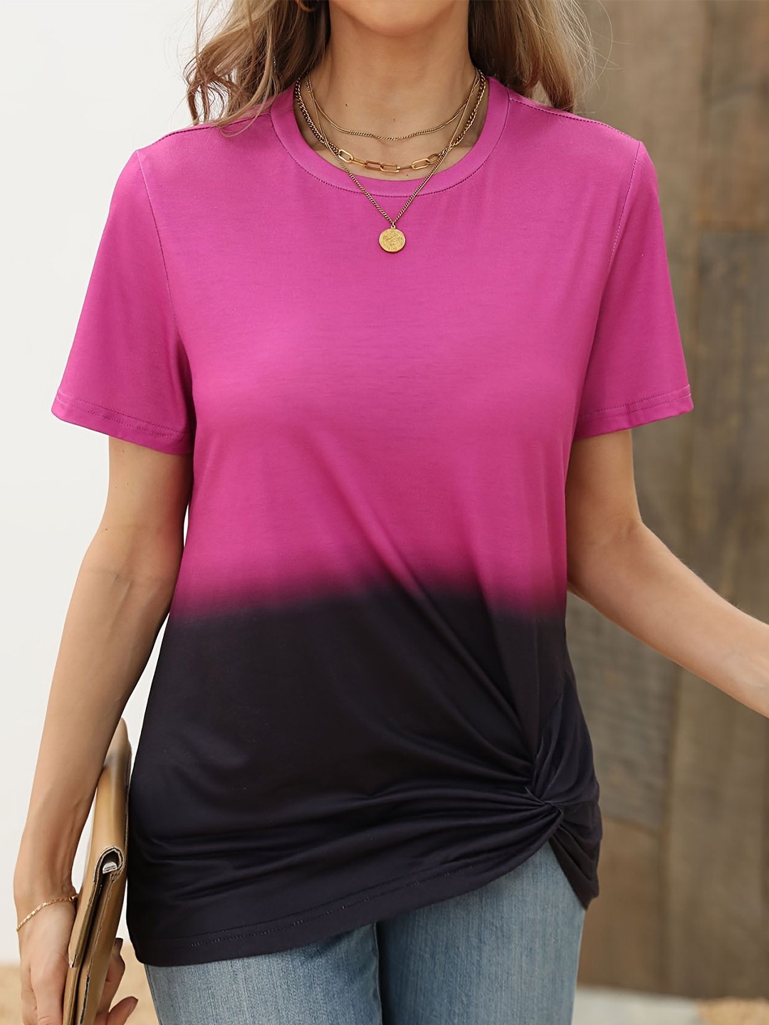 

StyleCast x Revolte Women Tie and Dye Round Neck Top, Pink