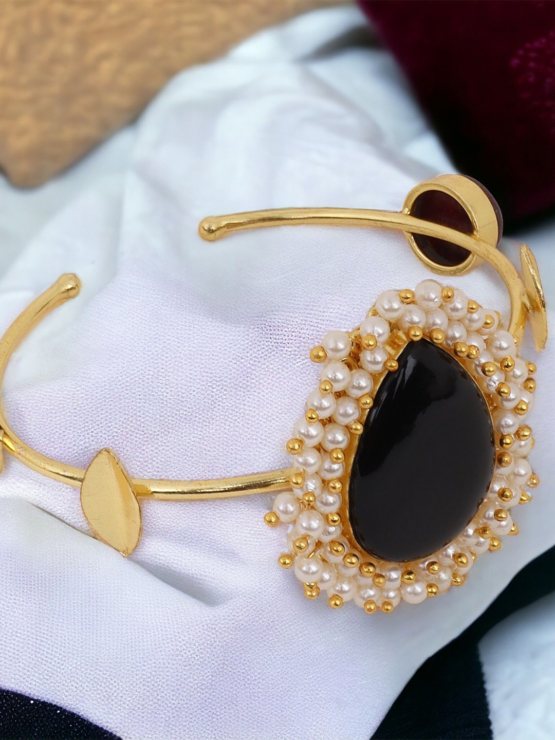 

leshya Gold-Plated Stone Studded Gajra Cuff Bracelet