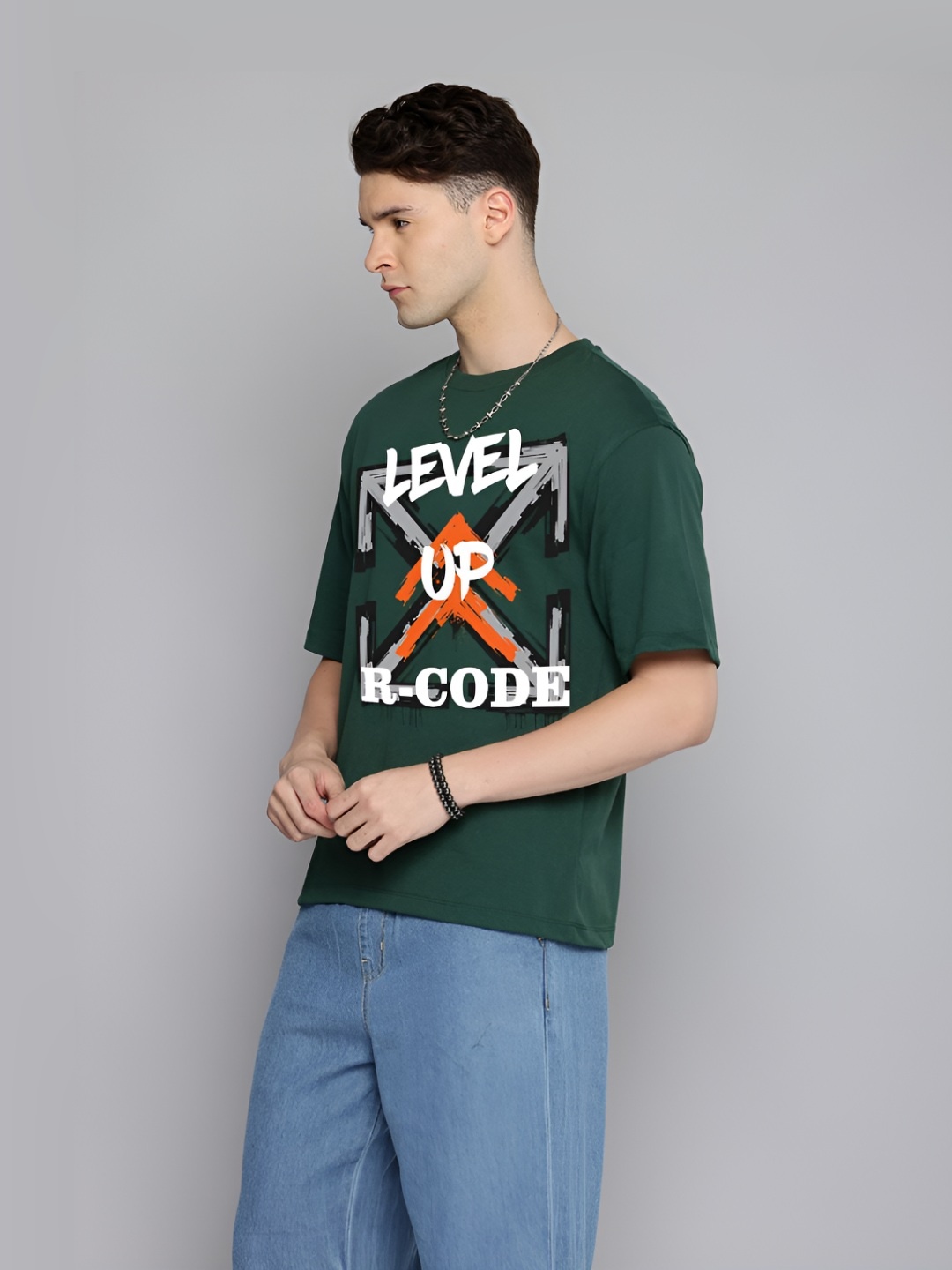 

The Roadster Lifestyle Co. Men Graphic Printed Round Neck Cotton Oversized T-shirt, Green
