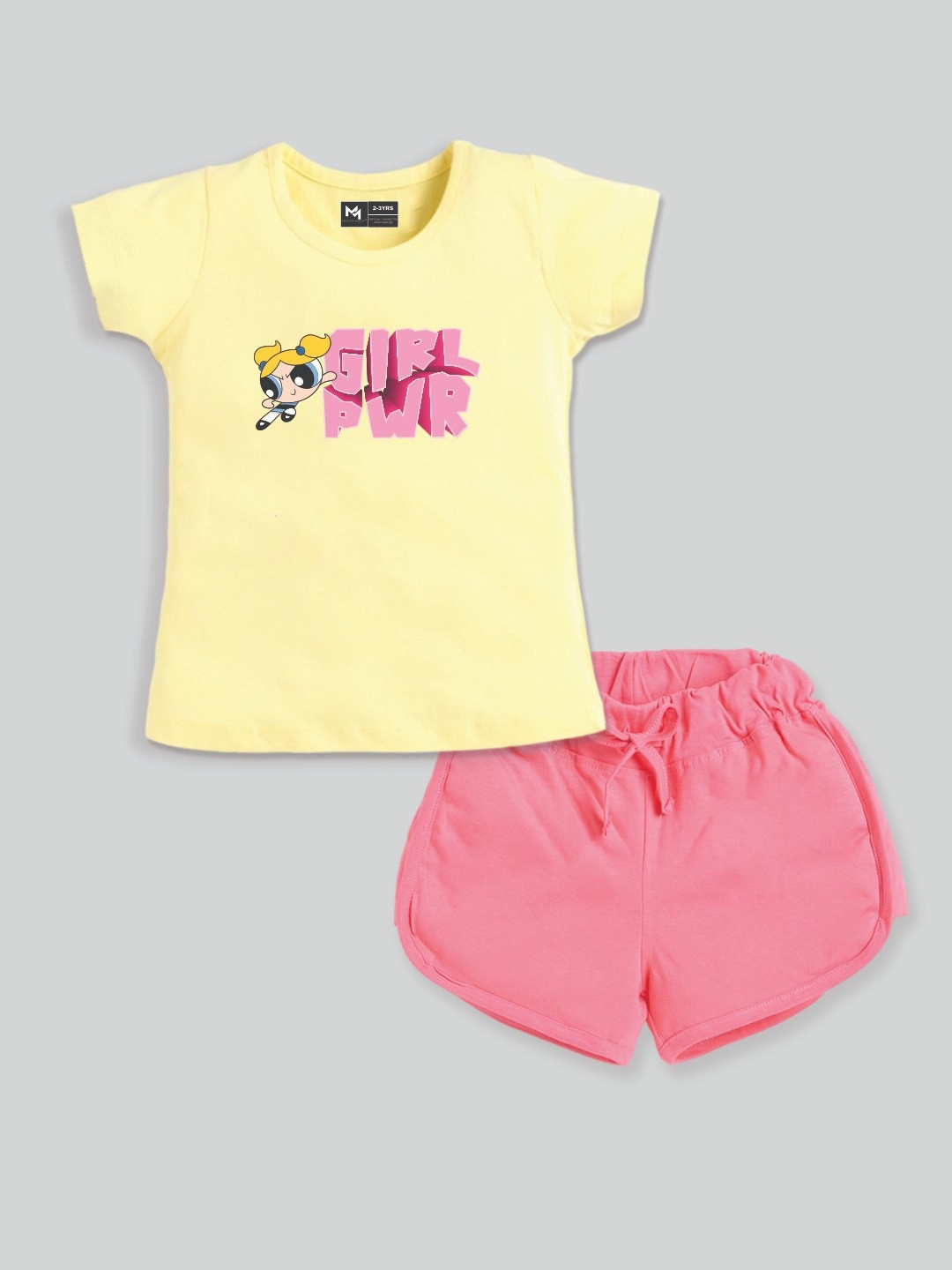 

YK X Minute Mirth Infant Girls Printed Pure Cotton Tshirt with Shorts, Yellow