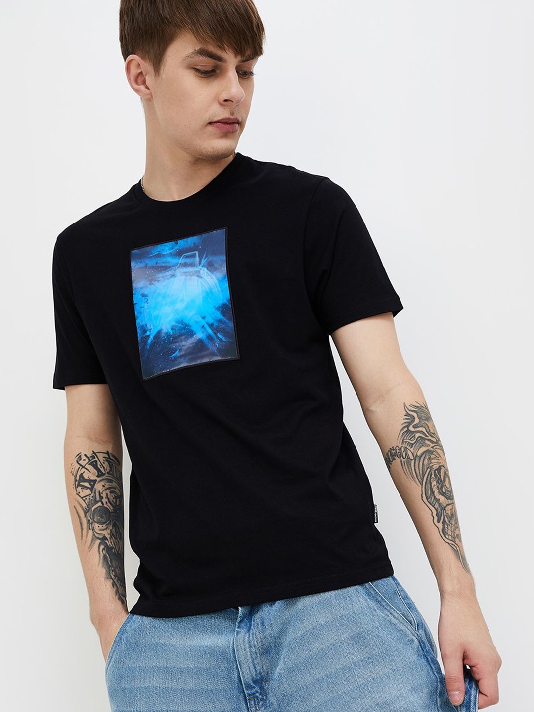 

Fame Forever by Lifestyle Men Graphic Printed Round Neck Cotton Tshirt, Black