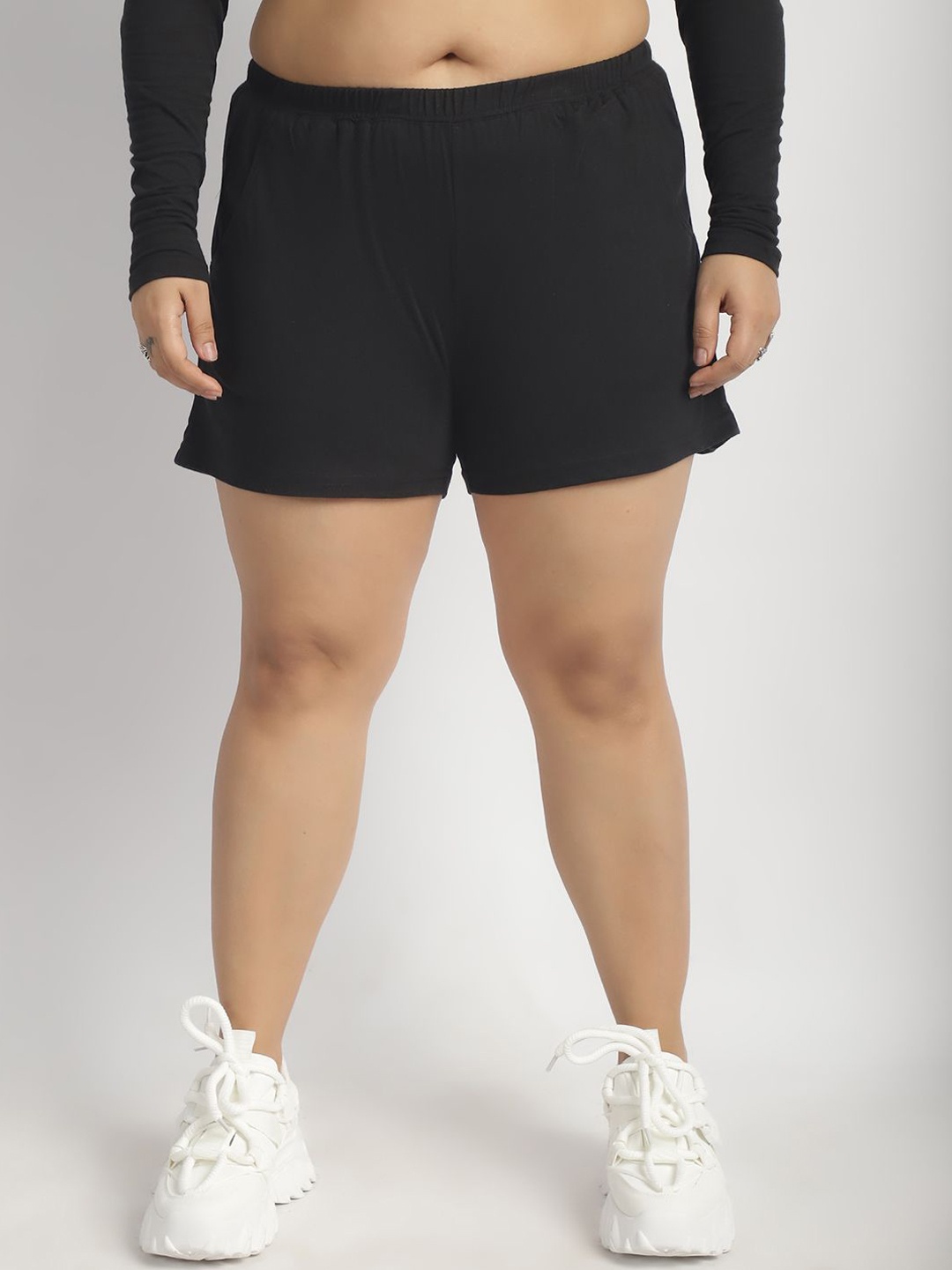 

thkgrlz Plus Size Women High-Rise Sports Shorts, Black