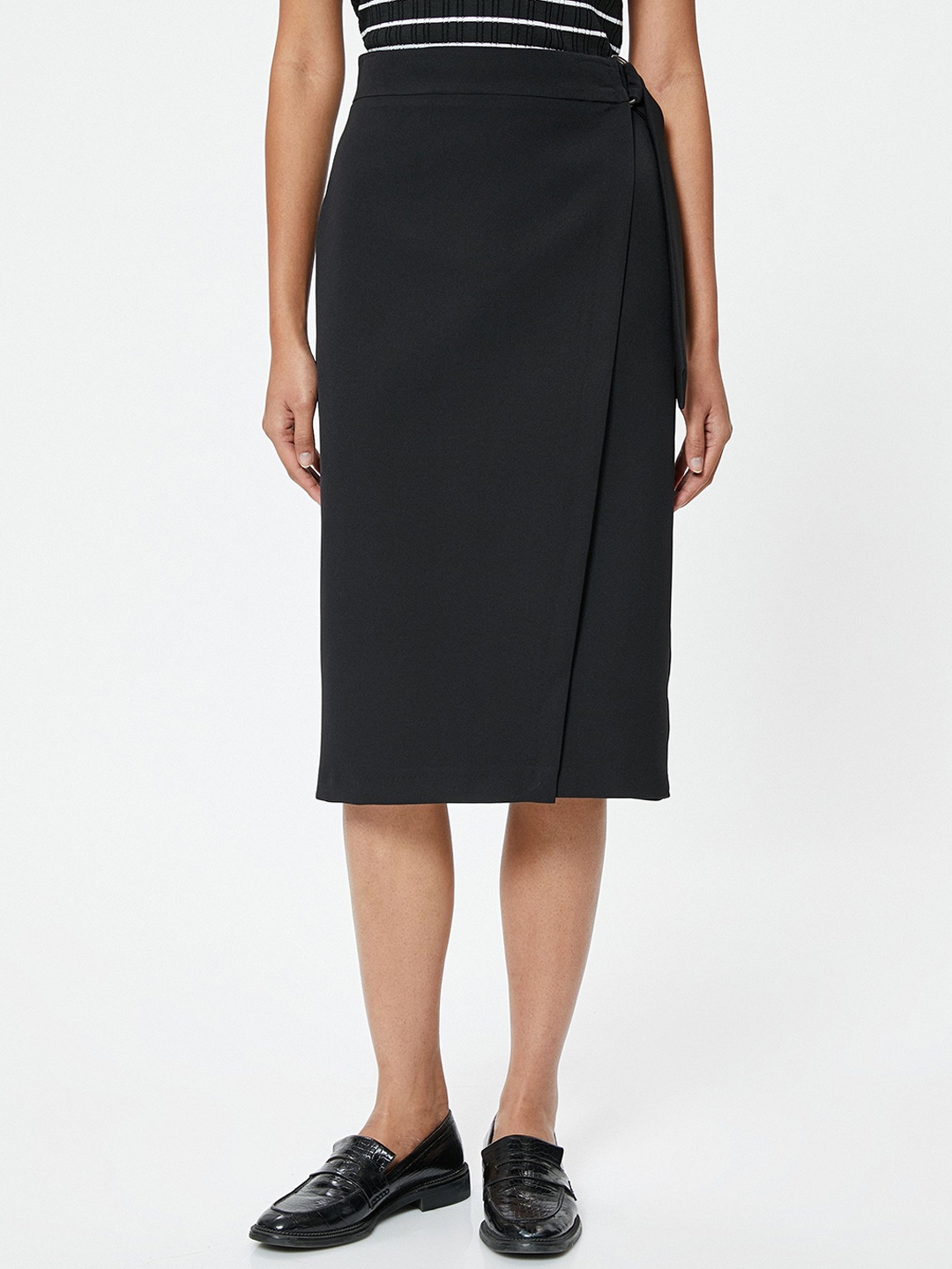 

Koton Tie-Up Detail Knee Length A-Line Skirts, Black