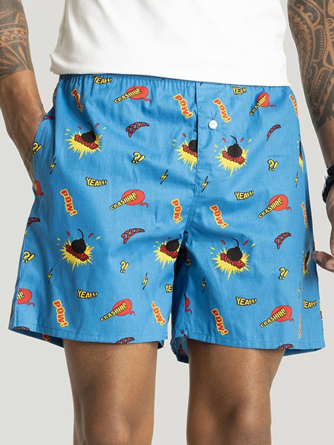 

Snitch Pure Cotton Printed Boxers 4MSBX9243-01-L, Blue