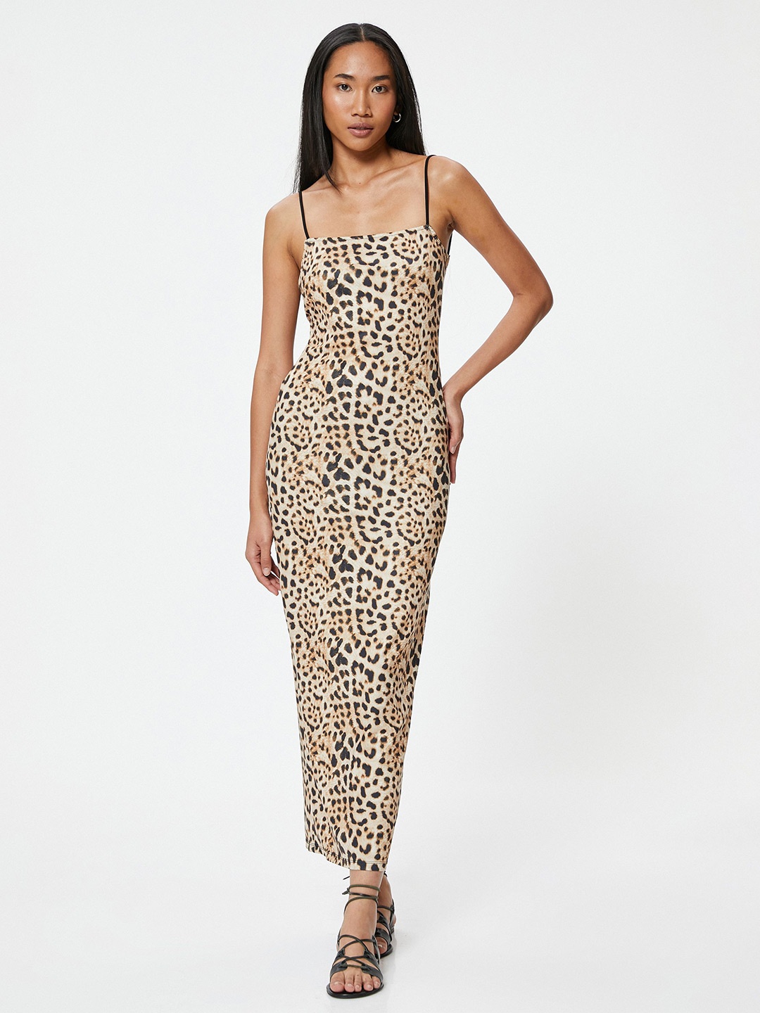 

Koton Animal Printed Sleeveless Sheath Maxi Dress, Black