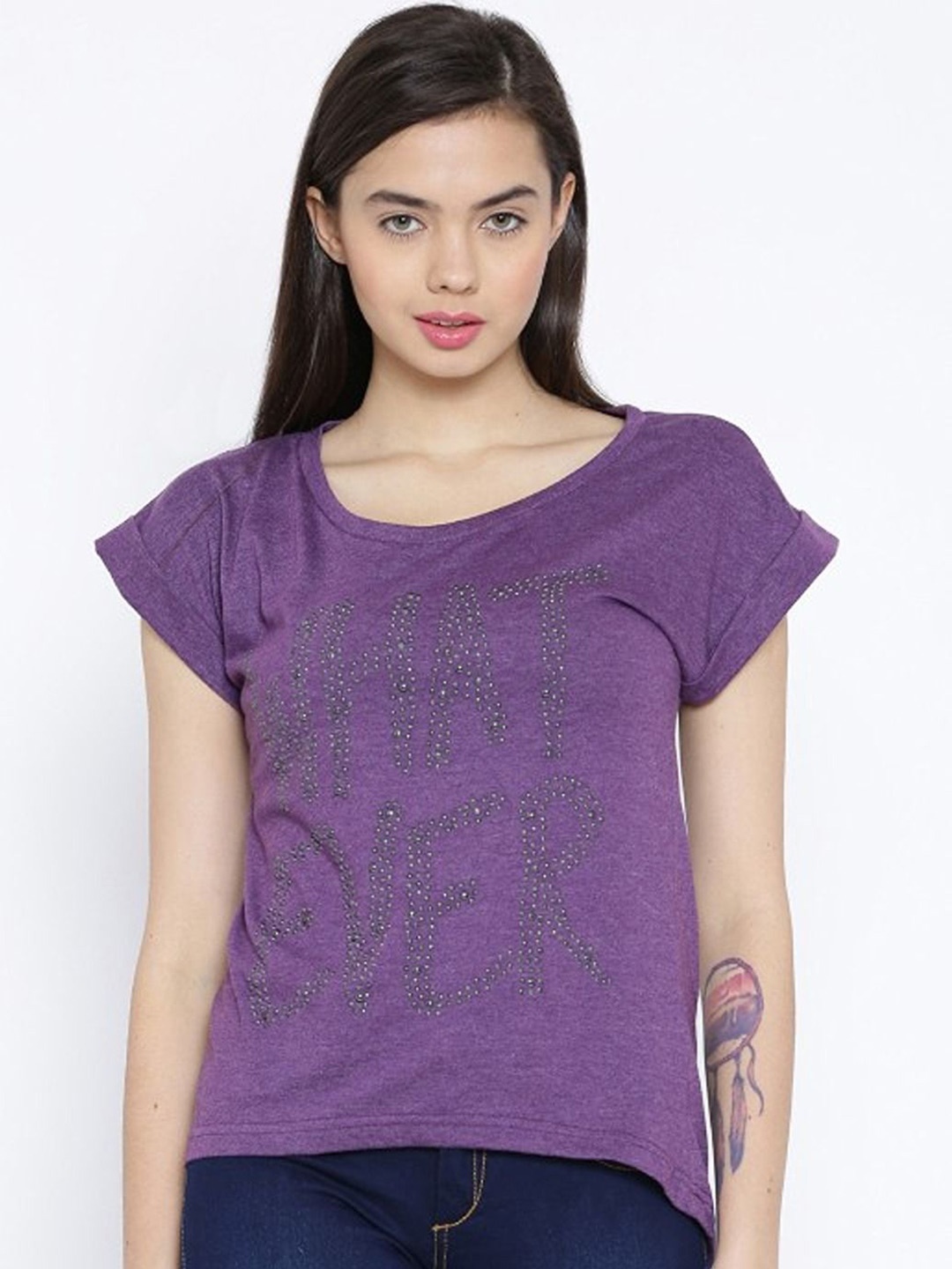 

Sera Women Bling & Sparkly Round Neck Cotton Top, Purple