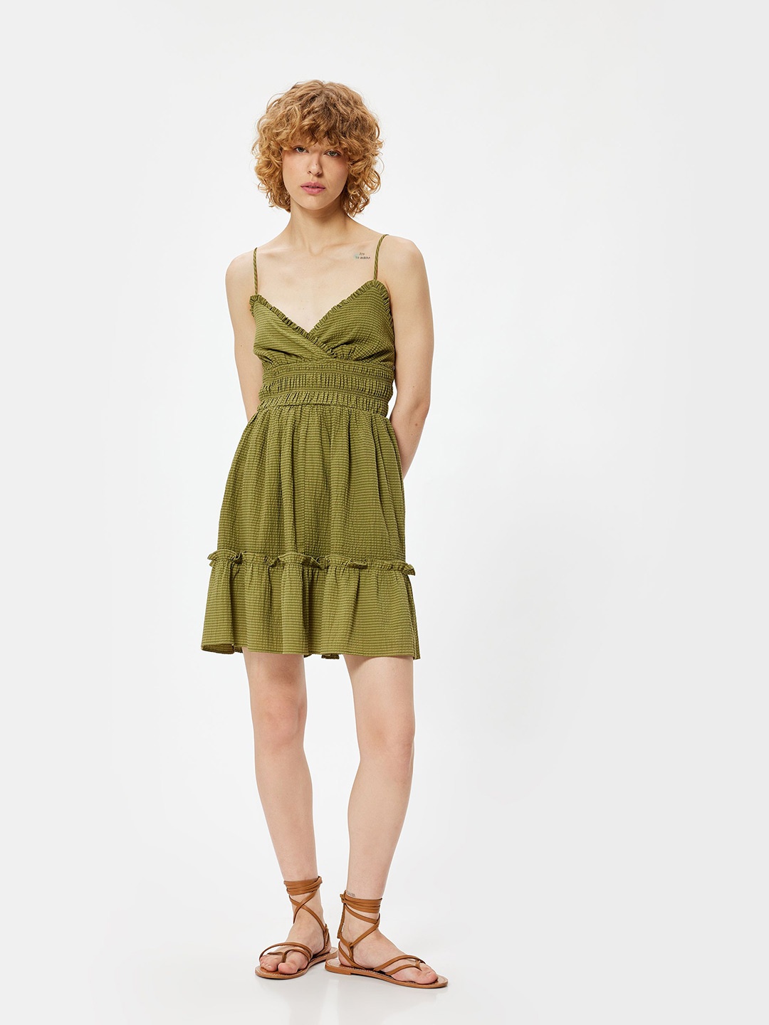 

Koton Shoulder Straps Fit & Flare Dress, Green