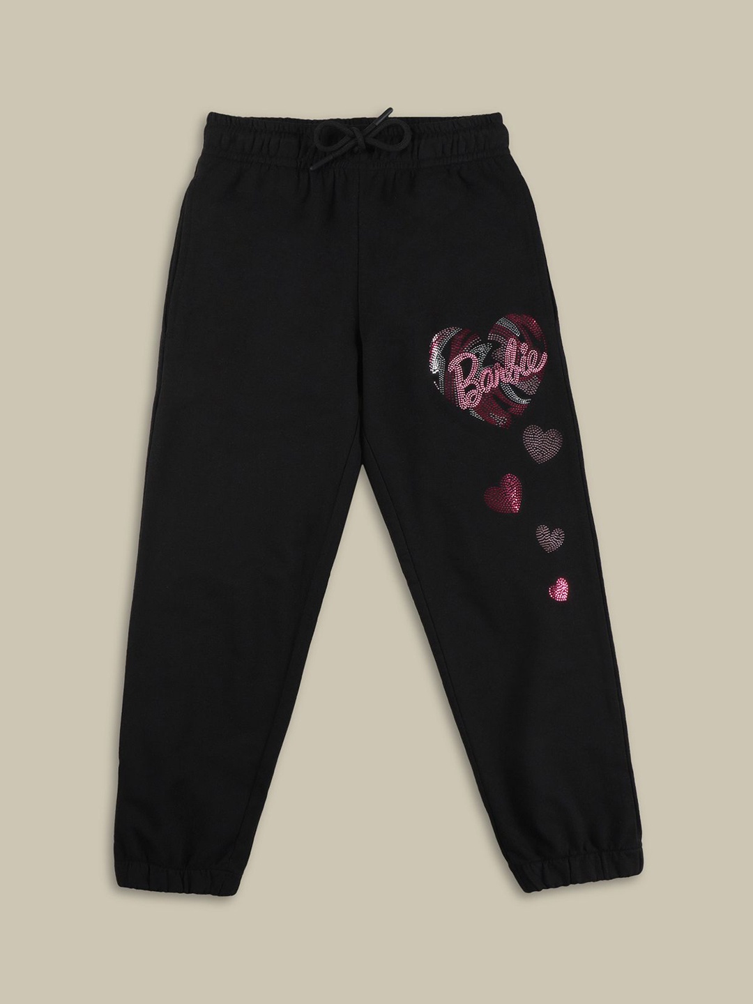 

Kids Ville Girls Barbie Printed Mid Rise Joggers, Black
