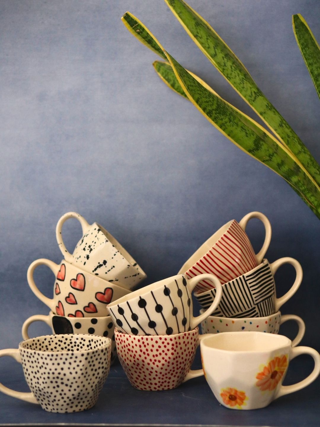 

WEAVING HOMES Beige & Red 10 Pieces Printed Ceramic Glossy Finished Cups 220 ml Each