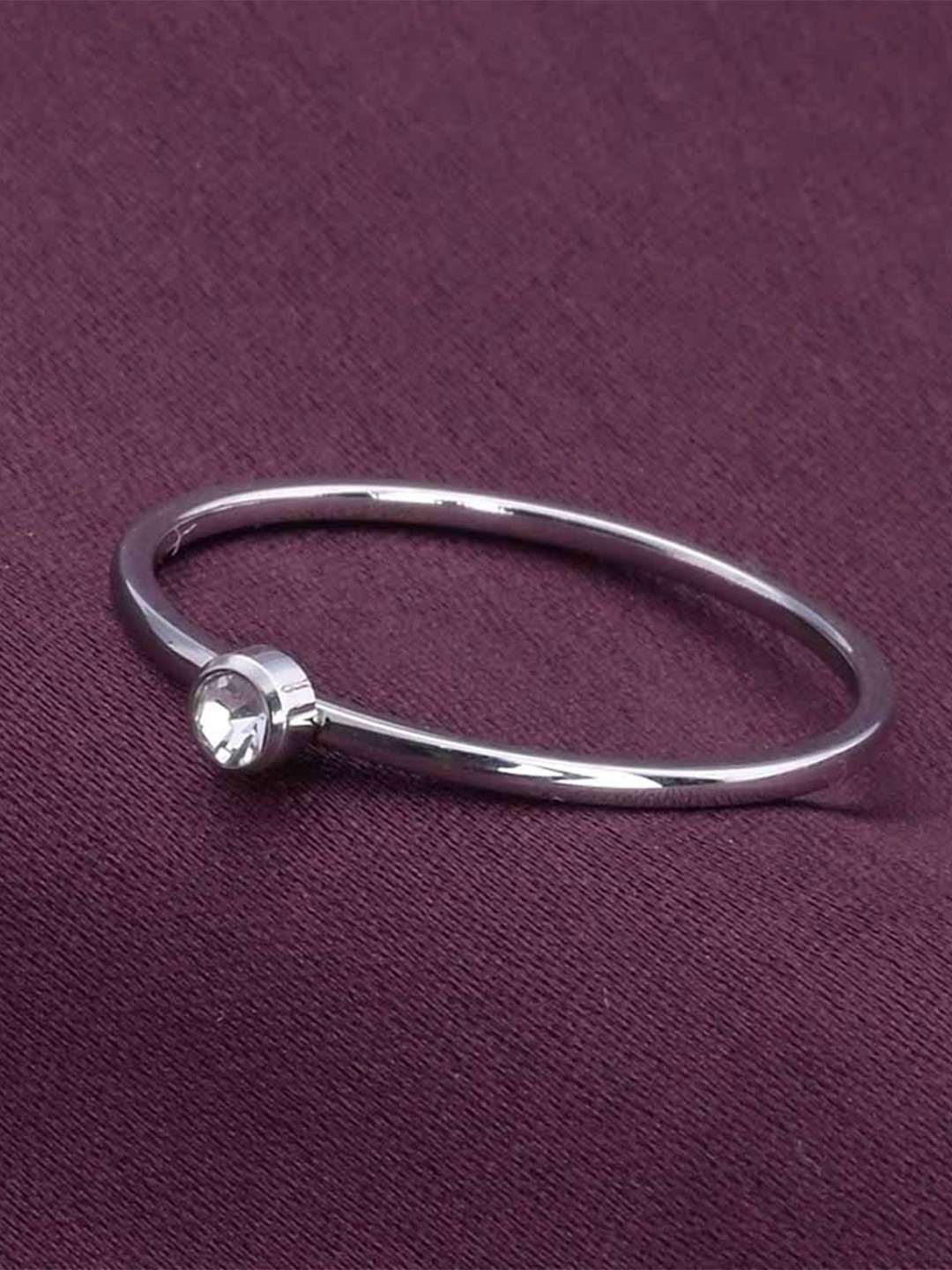 

PALMONAS Cute Birthstone Silver-Plated Stainless Steel Cubic Zirconia Studded Finger Ring