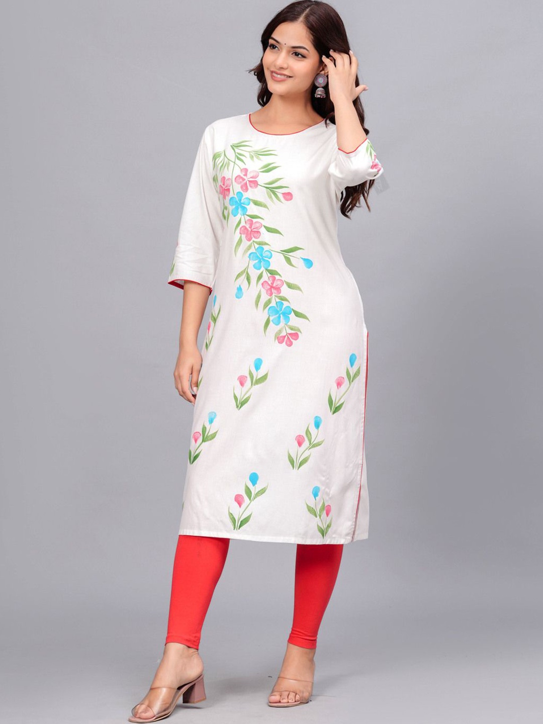 

Bachuu Floral Printed Straight Kurta, White