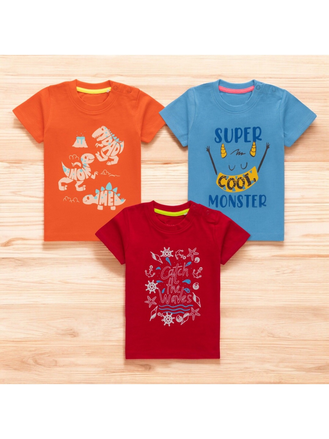 

BAESD Boys Pack Of 3 Graphic Printed Round Neck Cotton T-Shirt, Orange