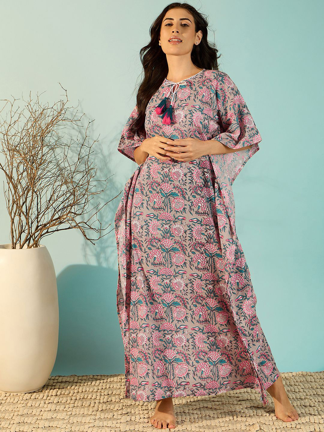 

The Kaftan Company Printed Maxi Nightdress, Grey