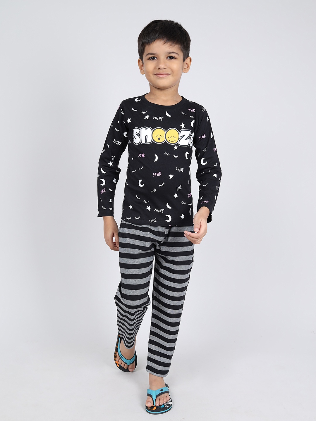 

Here&Now X Denikid Boys Printed Pure Cotton T-shirt with Trousers, Black