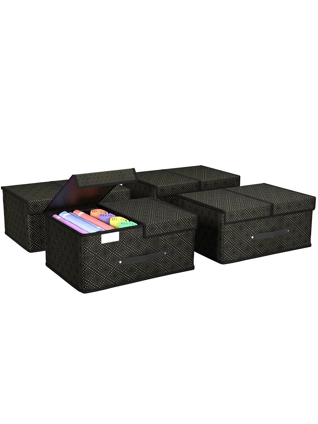 

Kuber Industries Black 4 Pieces Printed Wardrobe Multi-Utility Organisers