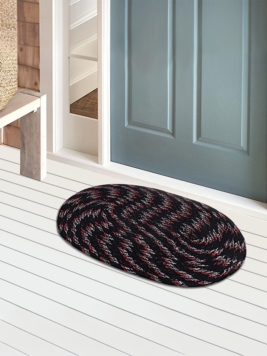 

Kuber Industries Black Cotton Oval Door Mat