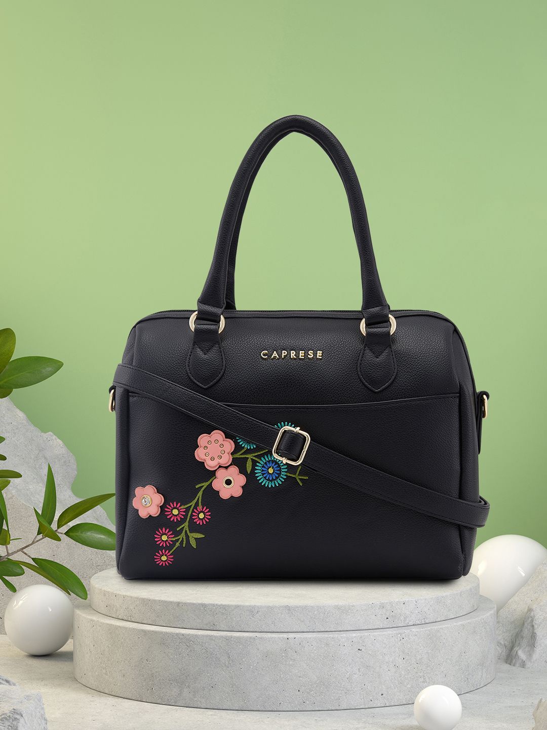 

Caprese Printed Structured Handheld Bag, Black