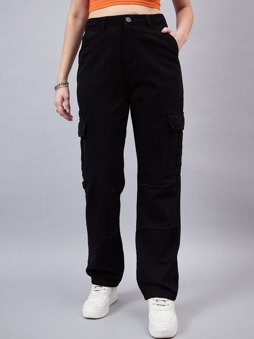 

Style Quotient Women Relaxed Fit High Rise Cargo Jeans, Black