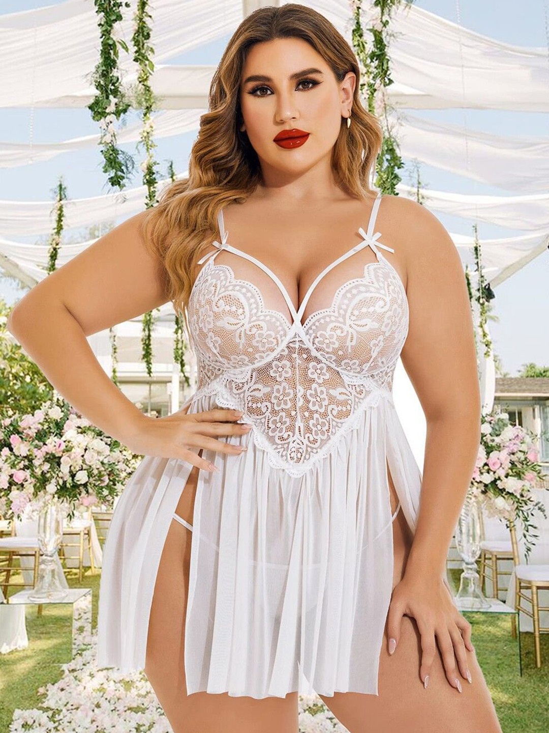 

CareDone Plus Size Women Shoulder Straps Baby Doll, White
