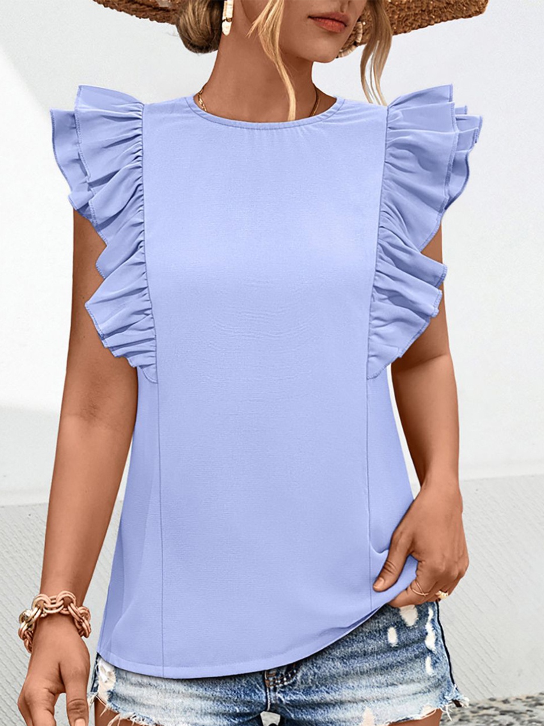 

StyleCast x Revolte Women Solid Round Neck Top, Blue