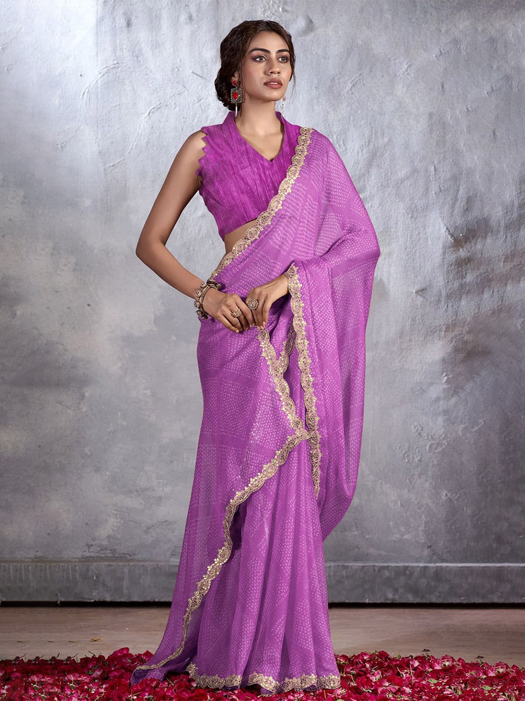 

MySilkLove Bandhani Pure Georgette Saree, Purple