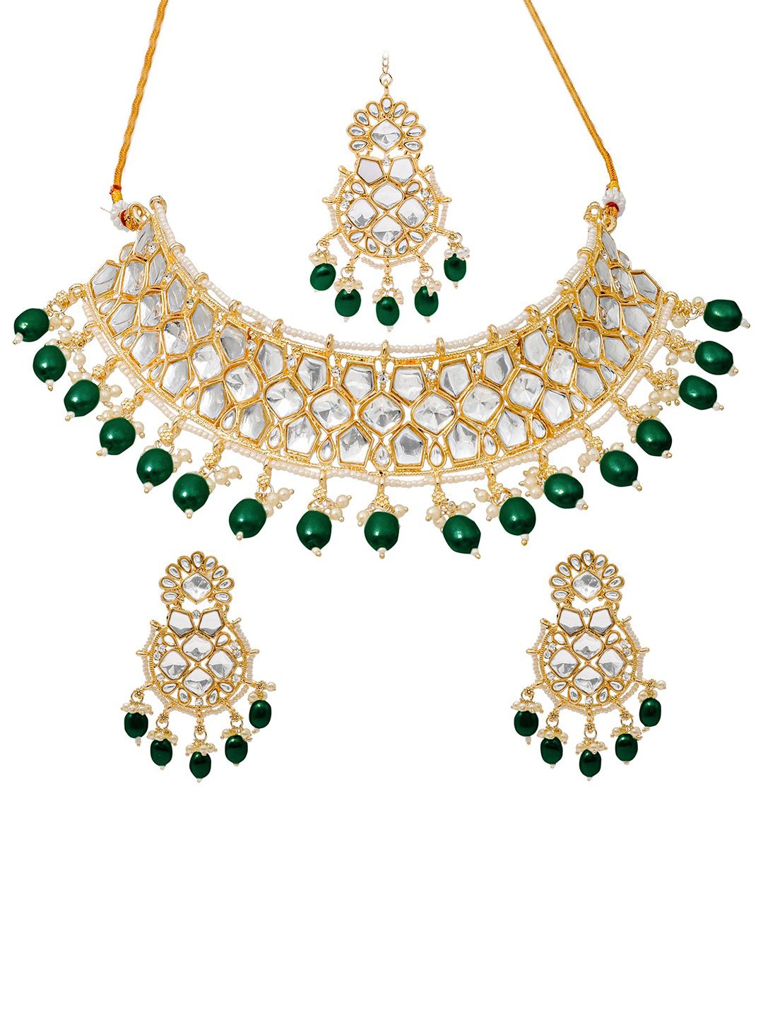 

Shining Jewel - By Shivansh Gold-Plated CZ & Kundan-Studded & Beaded Jewellery set