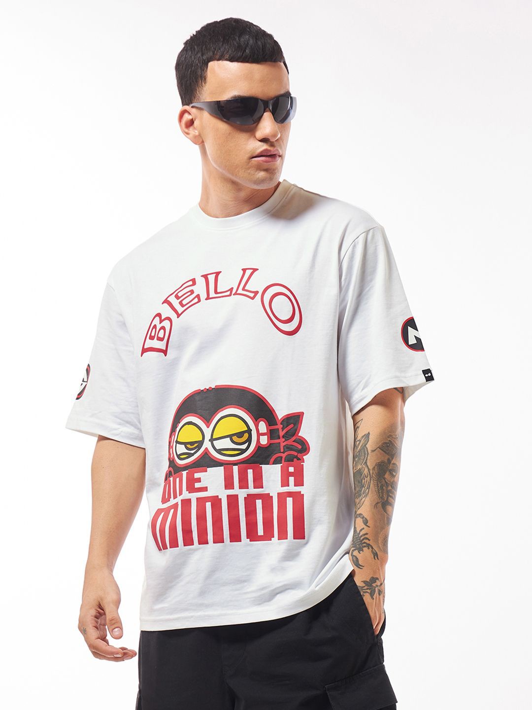 

Bewakoof Minions Graphic Printed Oversized Pure Cotton T-shirt, White