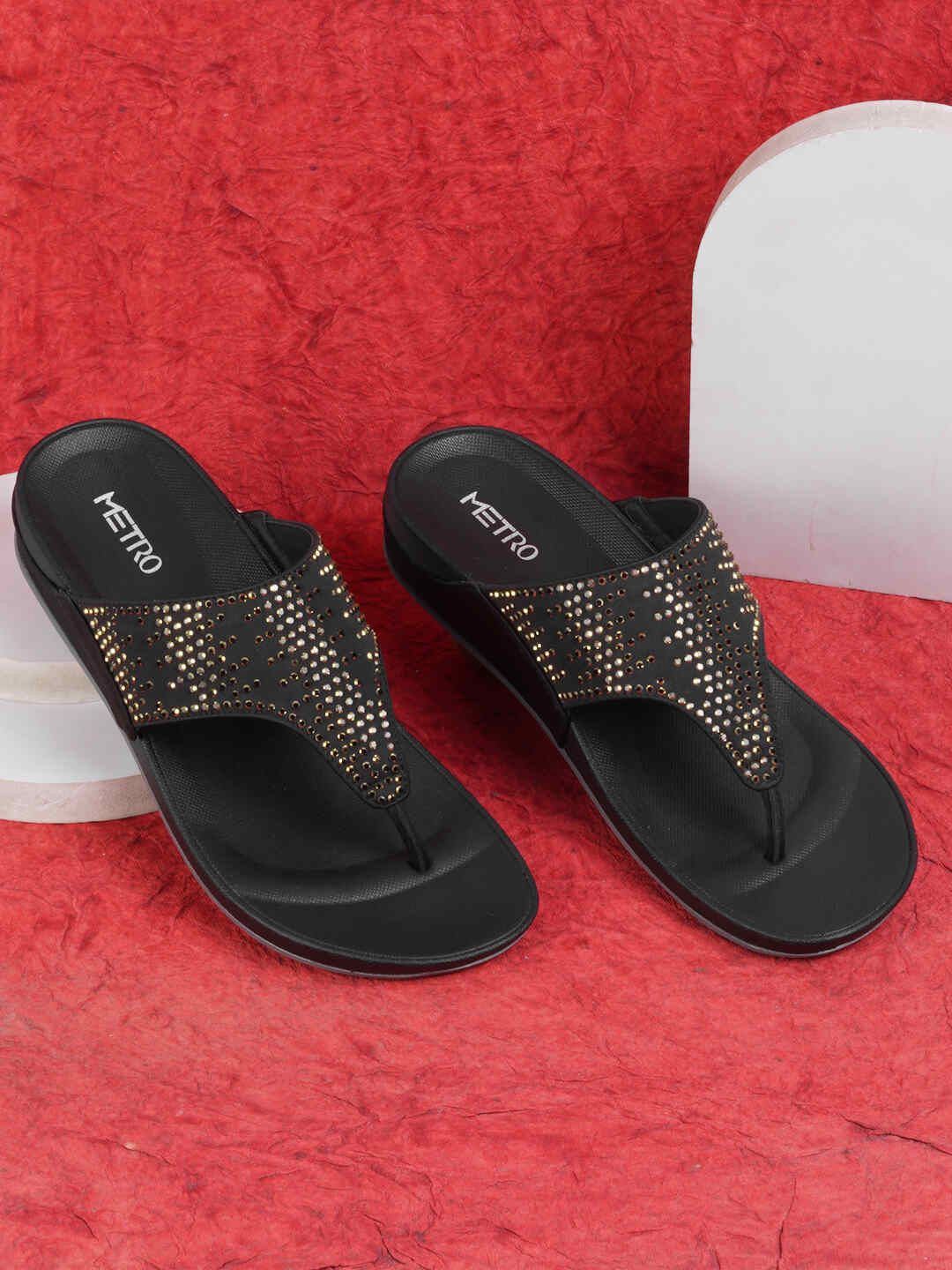 

Metro Women Embellished Comfort Sandals, Black