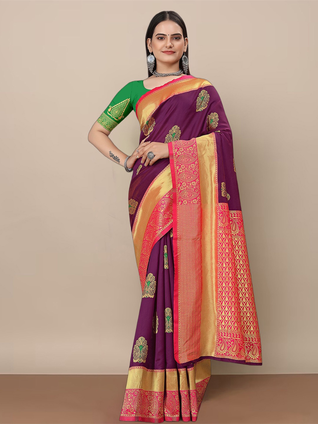 

Aldwych Ethnic Motifs Zari Banarasi Saree, Purple