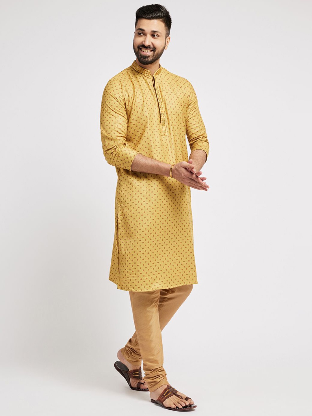 

Ethnic India Ethnic Motifs Printed Mandarin Collar Straight Kurta, Yellow