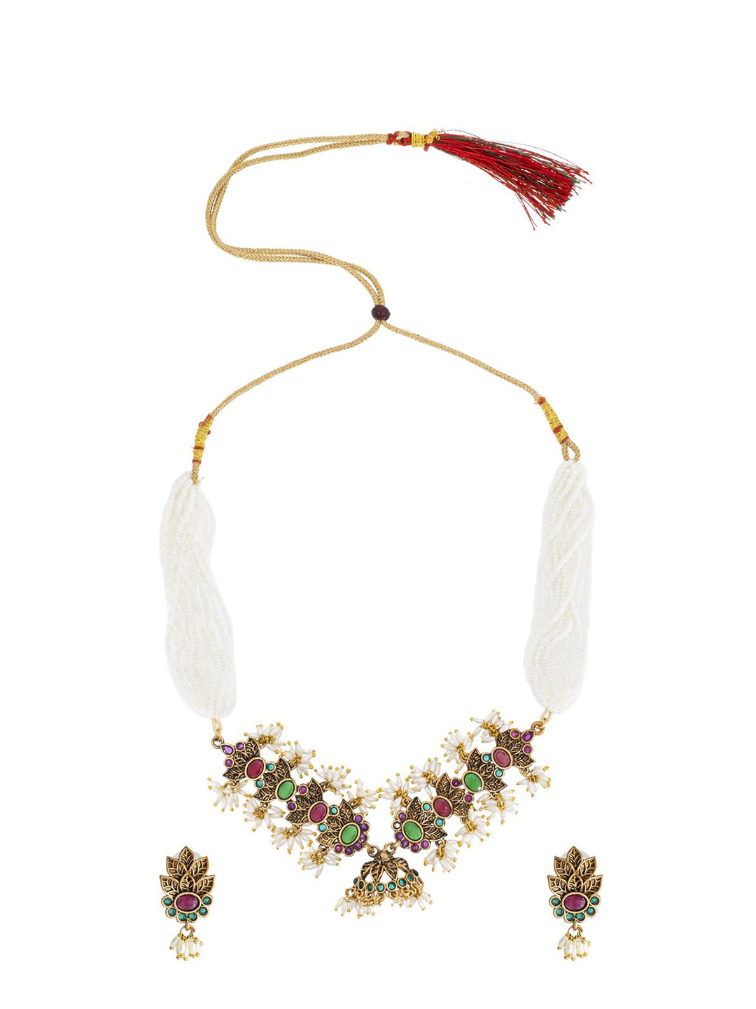 

Shining Jewel - By Shivansh Gold-Plated Cubic Zirconia Studded & Beaded Jewellery Set
