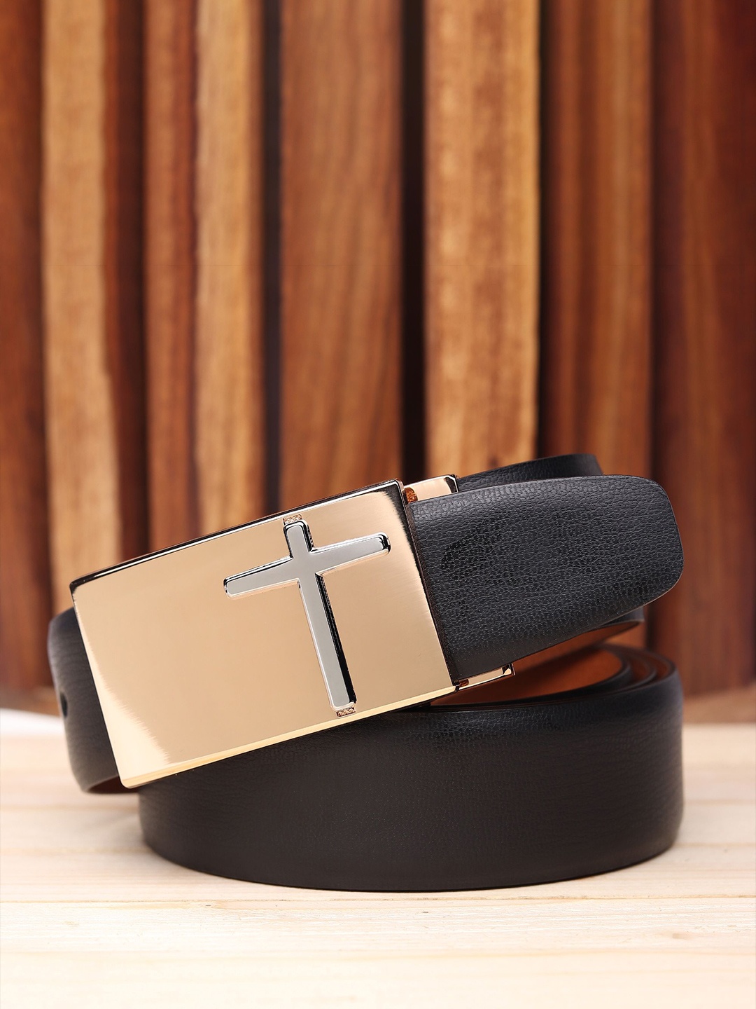 

WINSOME DEAL Men Push Pin Closure Textured Formal Belt, Black