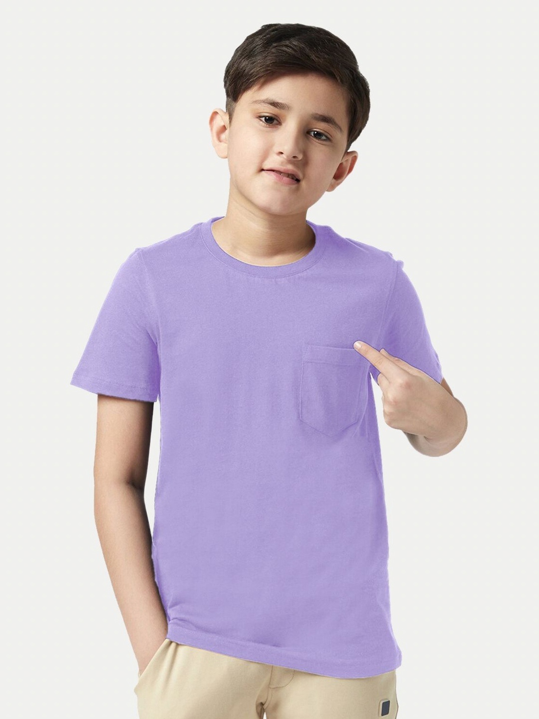 BAESD Boys Solid Round Neck Cotton T-shirt, Purple