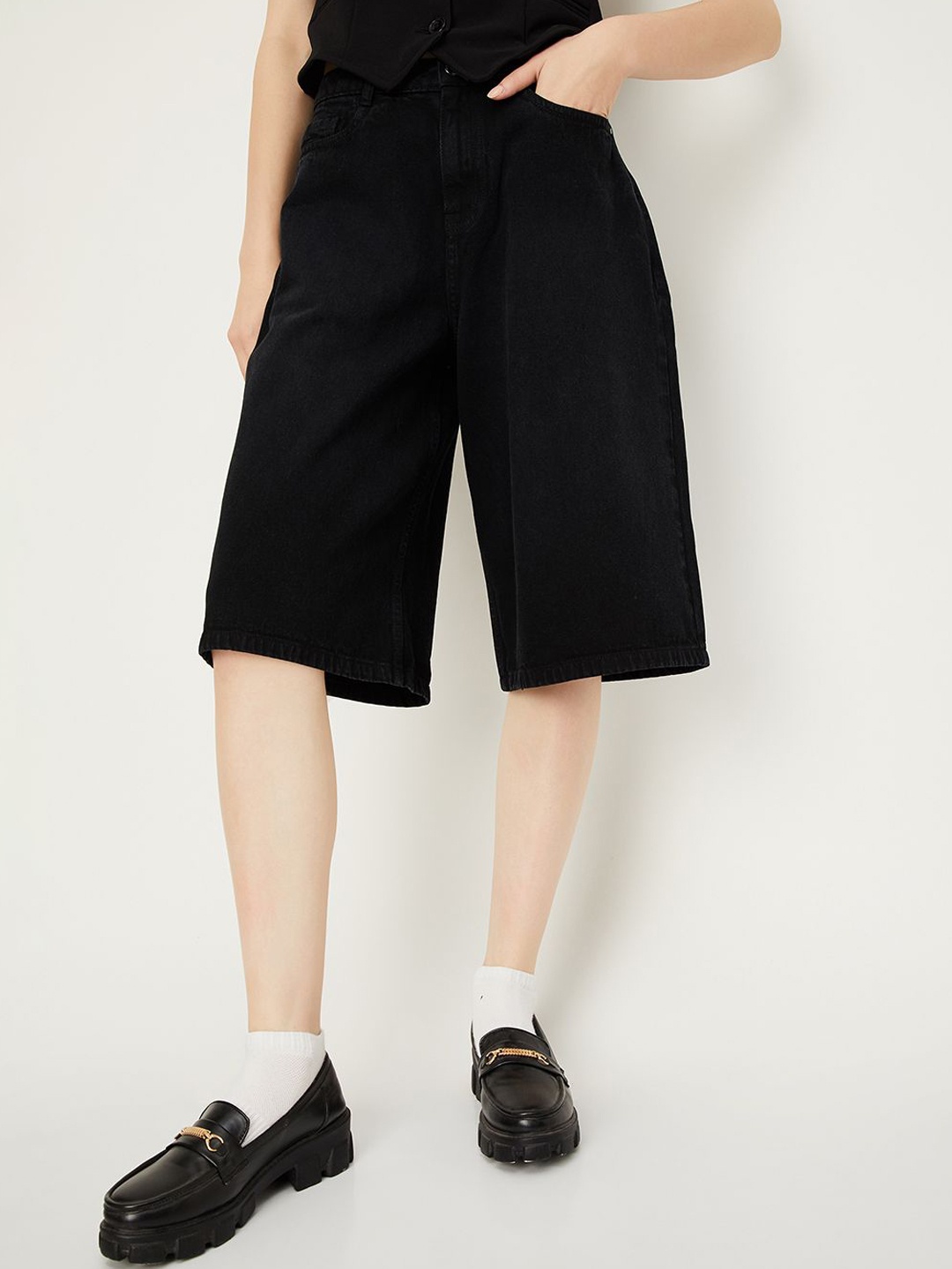 

MAX ALAYA F x URB_N Women Denim Shorts, Black
