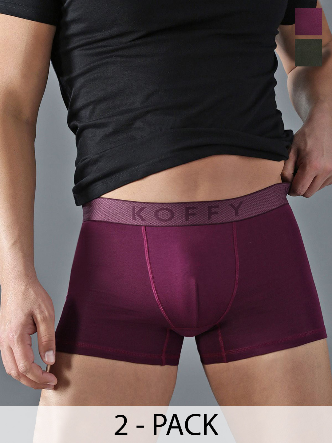

KOFFY Men Pack Of 2 Absorbent Trunks-KOFFY_KI45_PRPL_DGRN_2PC, Purple
