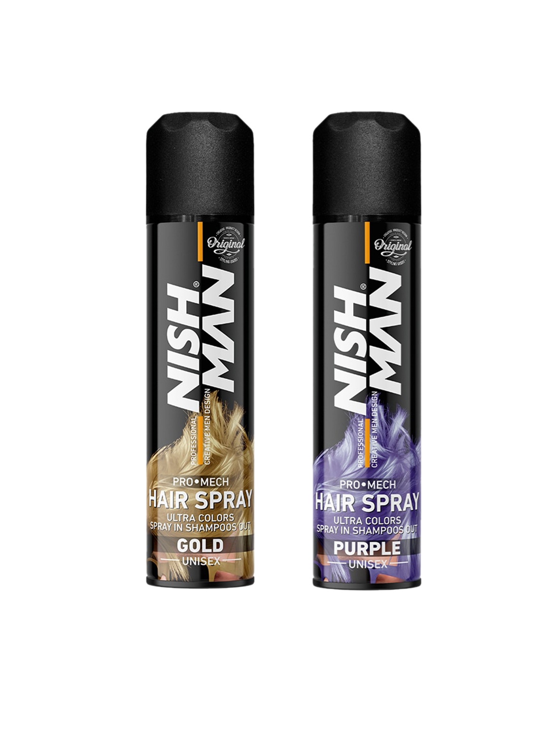 

Nishman Set of 2 Pro Mech Hair Color Spray 150 ml each - Gold & Purple