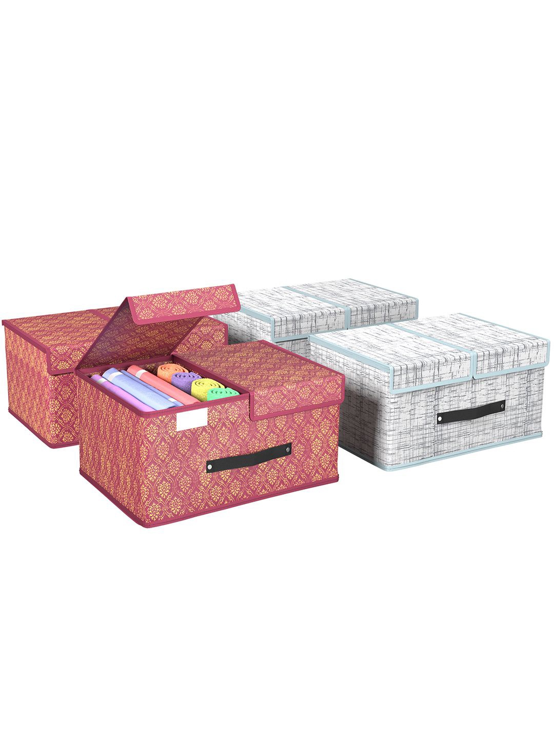 

Kuber Industries Maroon & Grey 4 Pieces Printed Foldable Multi-Utility Organisers