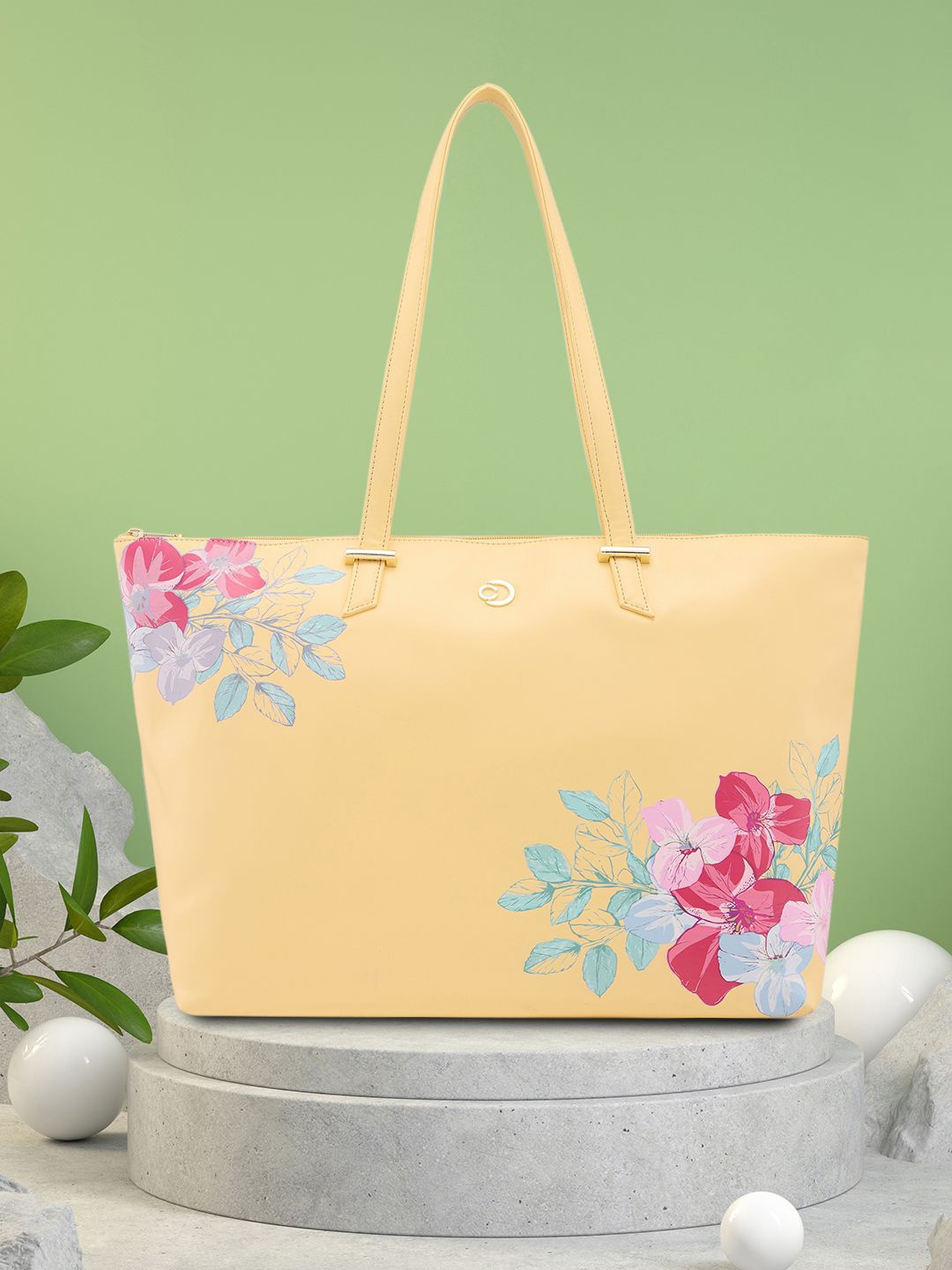 

Caprese Floral Printed Oversized Structured Tote Bag, Yellow