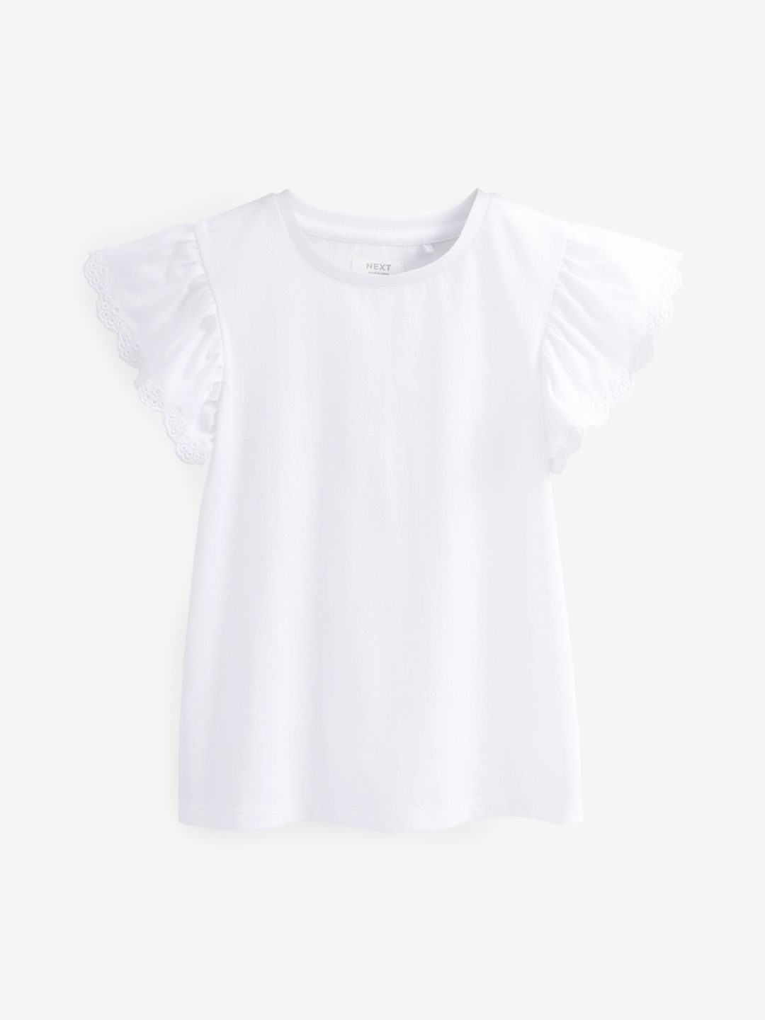 

NEXT Girls Pure Cotton Top with Flutter Sleeves, White