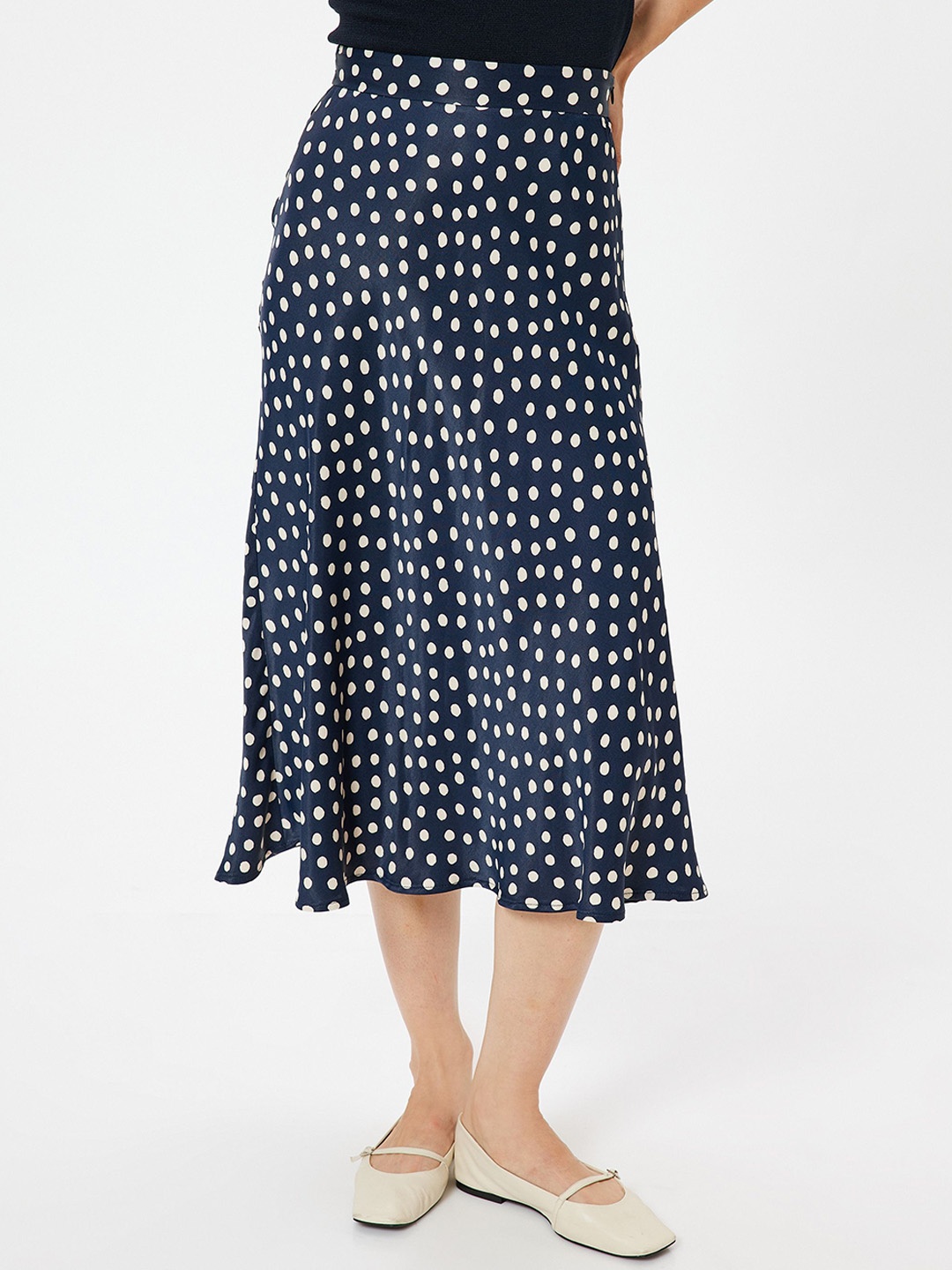 

Koton Women Polka Dots Printed A-Line Midi Skirts, Blue