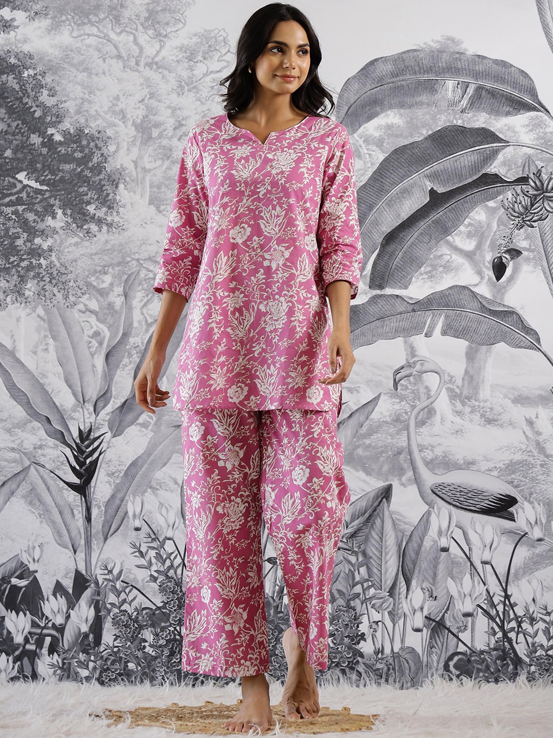 

FLAVIA CREATION Printed Pure Cotton Night suit, Pink