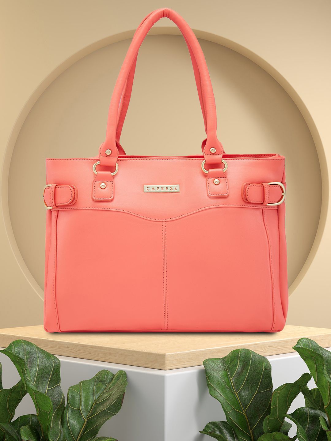 

Caprese PU Oversized Structured Shoulder Bag with Applique, Peach