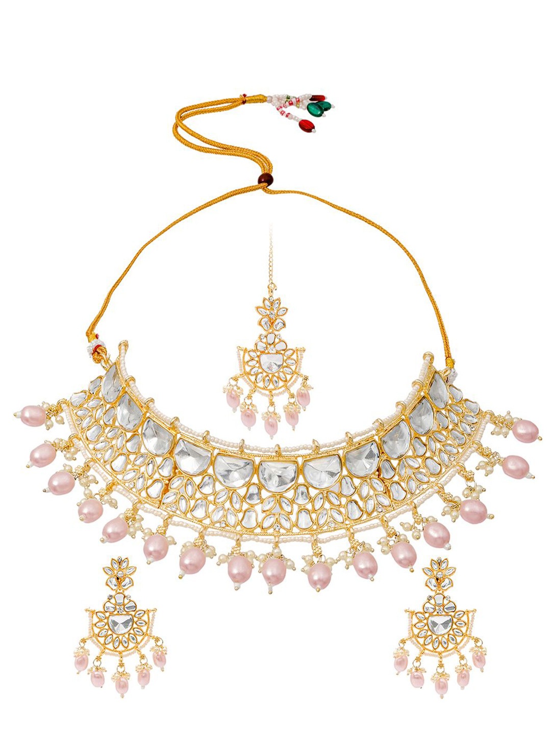 

Shining Jewel - By Shivansh Gold-Plated Cubic Zirconia Studded & Beaded Jewellery Set