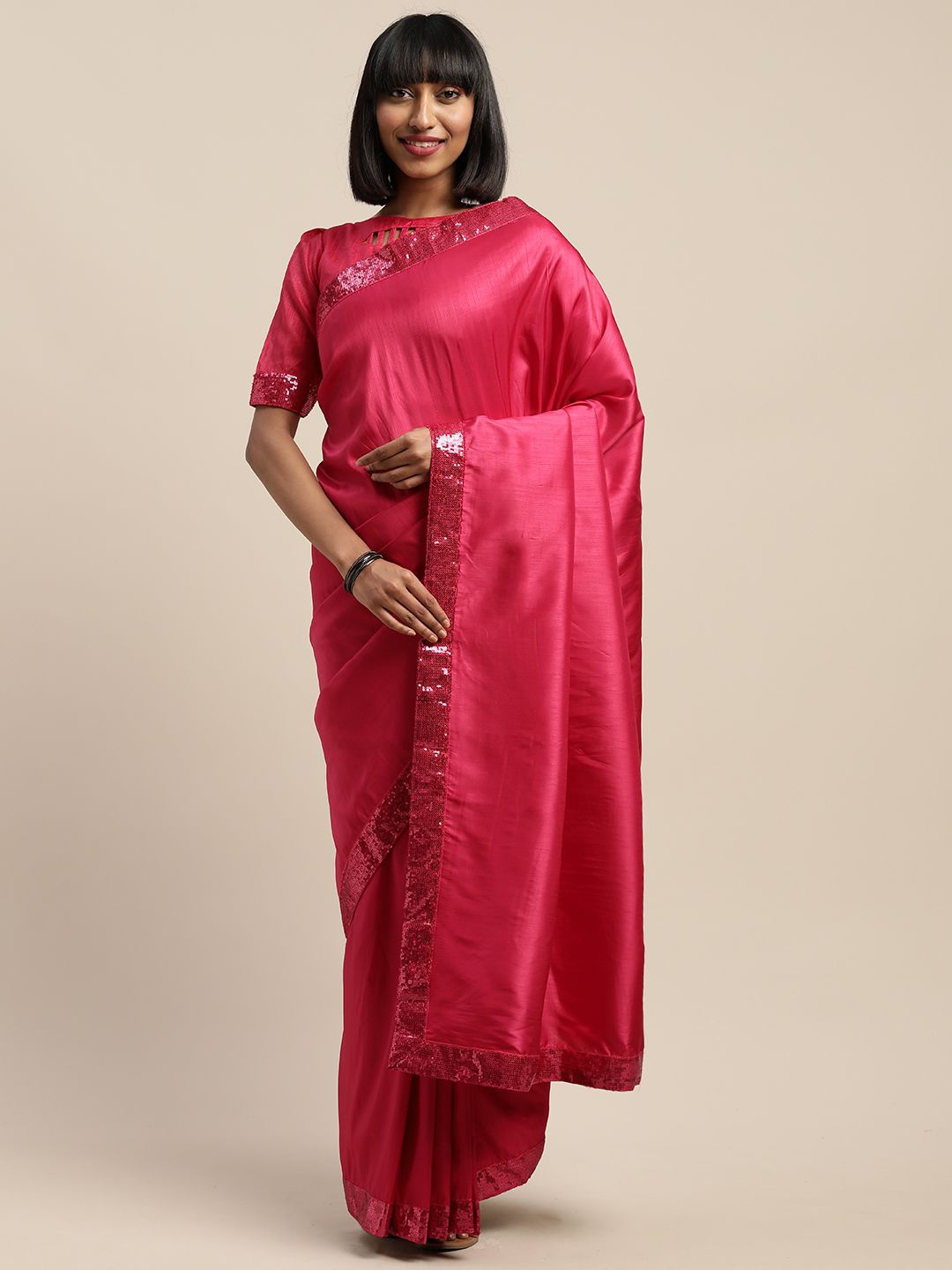 

KULNAARI Sequinned Silk Blend Saree, Magenta