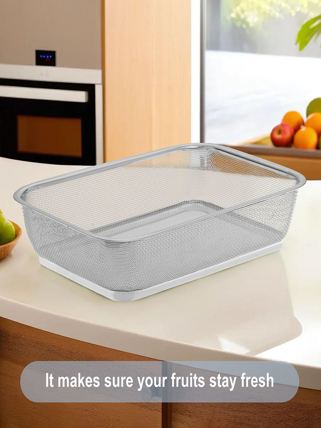 

Kuber Industries Silver Toned 2 Pieces Stainless Steel Fruit Basket & Storage Organizer